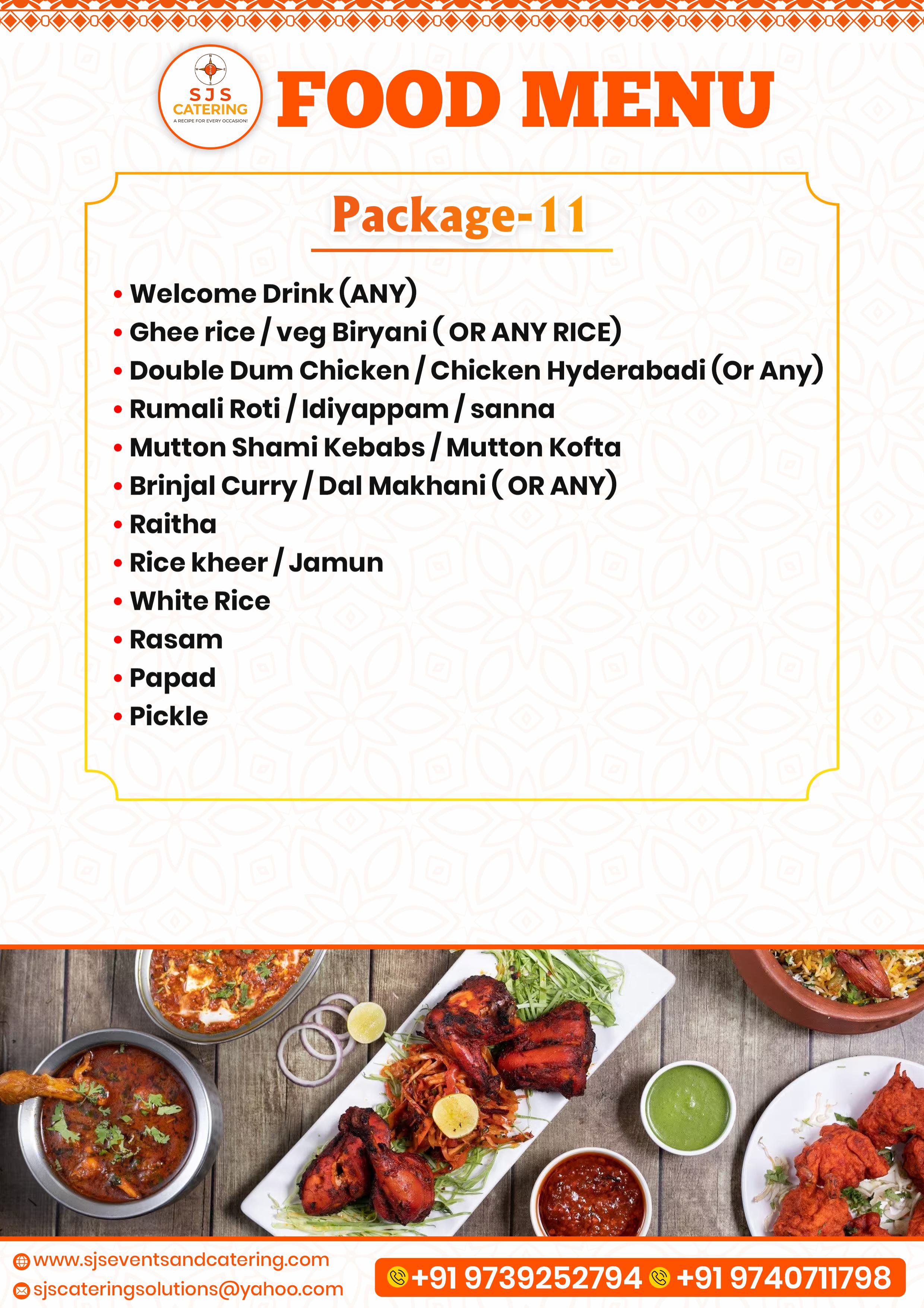 Biryani and Kebab Catering Menu Bangalore